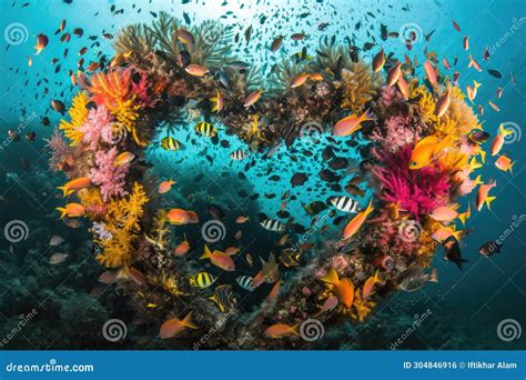 A Mesmerizing Heart Shaped Coral Reef Teeming with Vibrant Fish ...