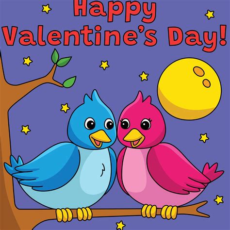 Happy Valentines Day Love Birds Colored Cartoon 15529386 Vector Art at ...