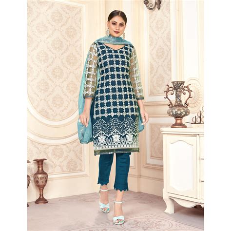 Morpich Sequins Embroidered Net Semi Stitched Suit