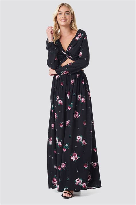 Co-ord Floral Maxi Skirt Noir | na-kd.fr