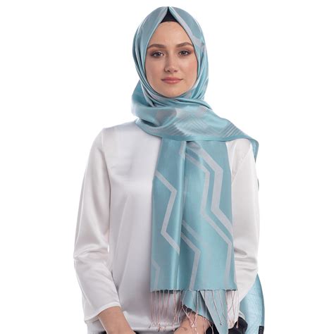 Turquoise Ethnic Zigzag Silk Scarf | Ipekevi