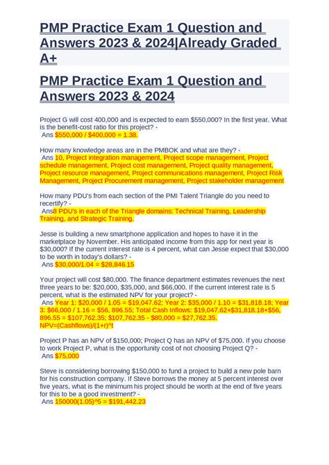 PMP Practice Exam 1 Question and Answers 2023 & 2024 Already Graded A+ ...