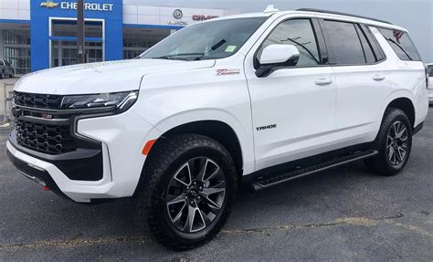 White Chevrolet Tahoe SUV at Chevrolet Dealership