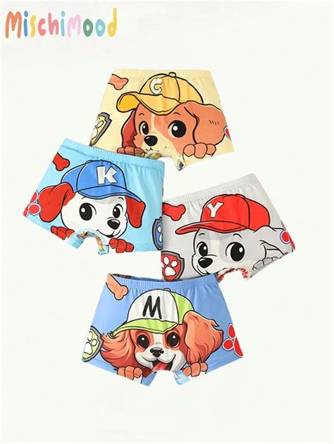 4 Pcs/Pack Young Boy Cute Cartoon Dog Print Briefs, Comfortable Playful ...