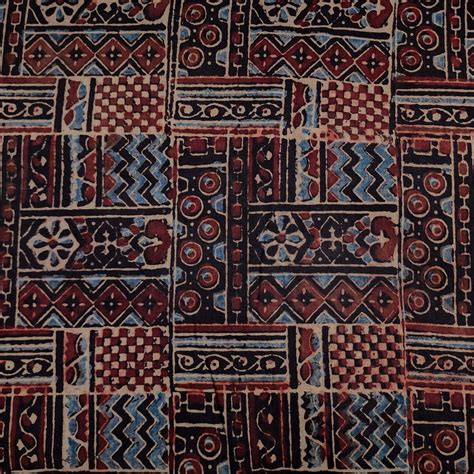 Pure Cotton Ajrak Black With Rectangle All Over Pattern Tiles Hand Blo ...