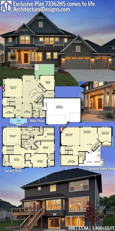 Plan 73362HS: Exciting Exclusive Craftsman House Plan with Optional ...