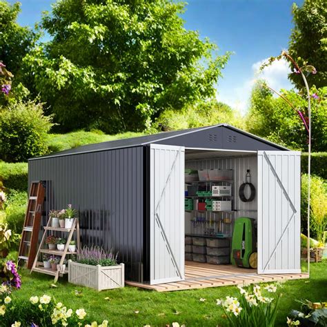 Buy Shed, Outdoor Storage Shed, 8FT x 12FT Metal Garden Shed with Floor ...
