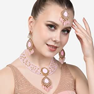 Buy ZAVERI PEARLS Green Dazzling Stones Necklace Earring Maangtikka ...