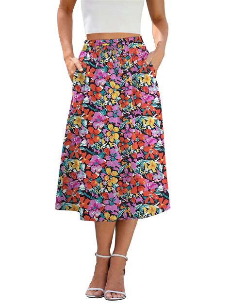 HOWCOME Women's 2024 Bohemian A Line Skirt Elastic Waist Floral Printed ...