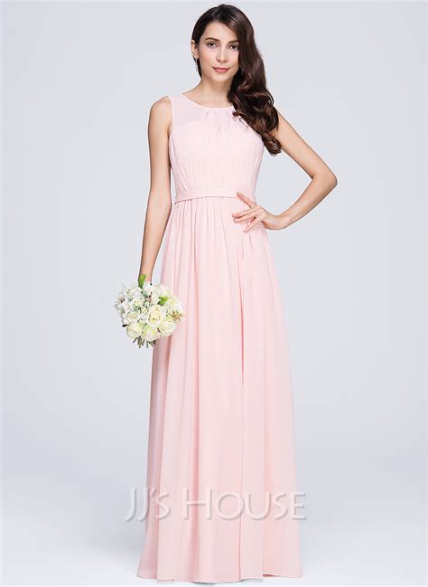 A-Line/Princess Scoop Neck Floor-Length Chiffon Bridesmaid Dress With ...