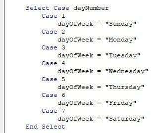 Image result for Visual Basic Weekday Example