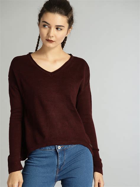 Buy Roadster Women Maroon Solid Pullover - Sweaters for Women 5356201 ...