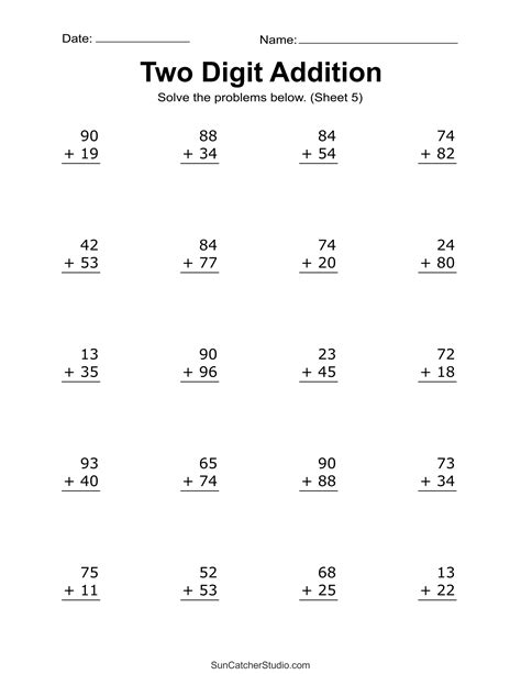 Two Digit Addition Worksheets (Printable 2-Digit Problems) – Free ...