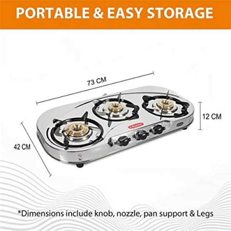 Khaitan 3 Burner Gas Stove Draw C (with Extra Big Party Cooking Burner ...
