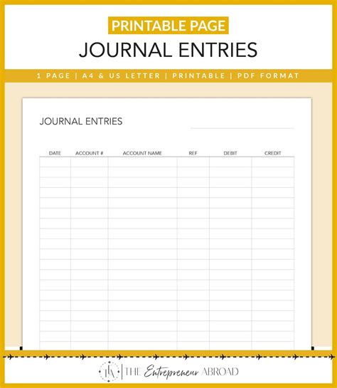 Journal Entry Form | Bookkeeping | Business Finances | Accounting ...