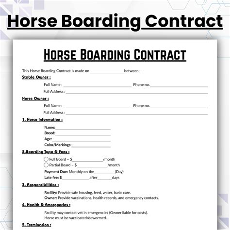 Editable Horse Boarding Contract Template, Single Equine Boarding ...
