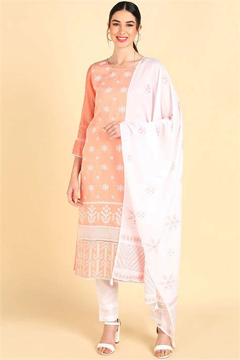 Peach Poly Silk Straight Suit Set PKSKD1361 – Ahika