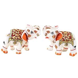 Handicrafts Paradise Marble Gold Emboss Painted Marble Elephants 4 X 2 ...