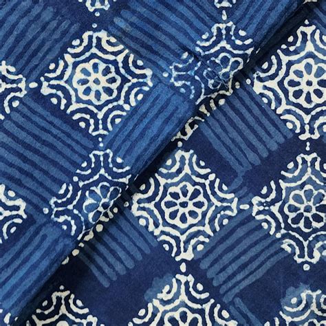 Pure Cotton Indigo Light And Dark Small Block Design Hand Block Print ...