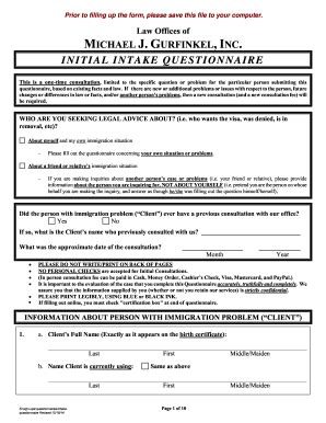 Michael J. Gurfinkel Initial Intake Questionnaire 2012 - Fill and Sign ...