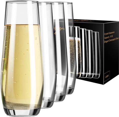 Amazon.com | GLING [9.4 oz. Stemless Champagne Glasses Set of 8, Flute ...