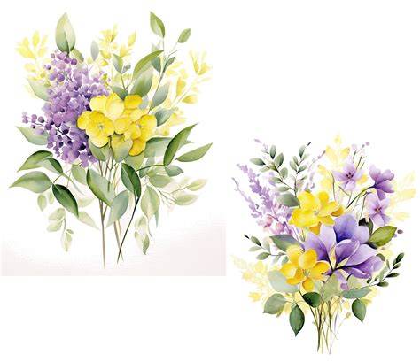 Yellow and Purple Floral Clip Art JPG Roses Flower - Etsy