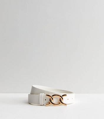 White Leather-Look Link Buckle Belt | New Look