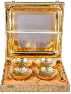 SMILES GIFT Golden 4 Round Bowl Set & 4 Spoon With Tray | For Dry ...