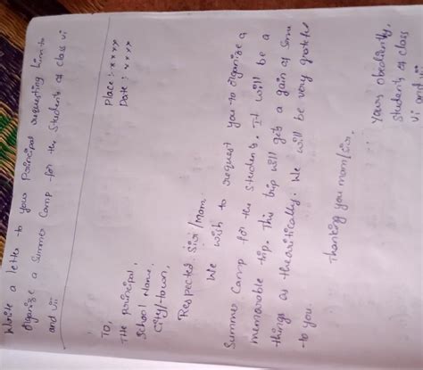 Write a letter to your principal requesting him to organize a summer ...