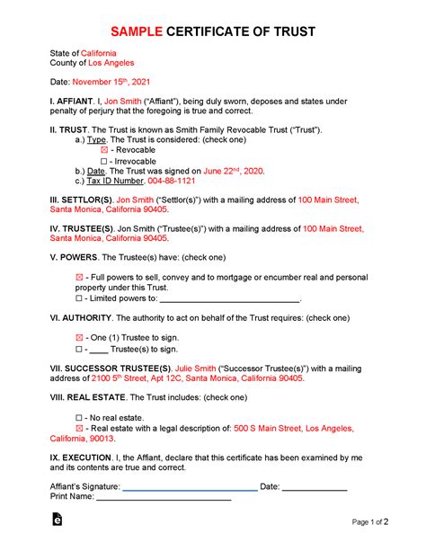 Certificate Of Trust Template - Content Calendar Template