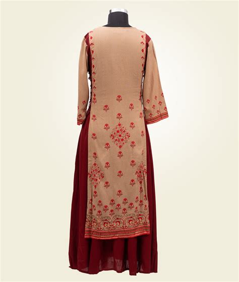 Two Layered Beige and Maroon Kurti With Print – kaystore.in