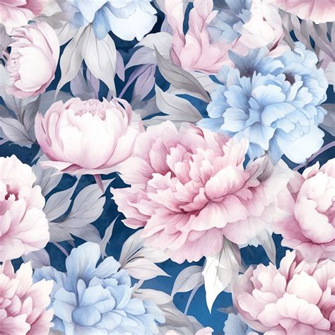 Pink and Blue Flowers on Blue Background
