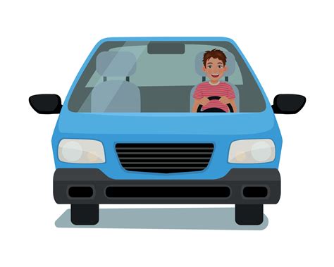 Happy young man driving a car front view cartoon illustration design 13708050 Vector Art at Vecteezy