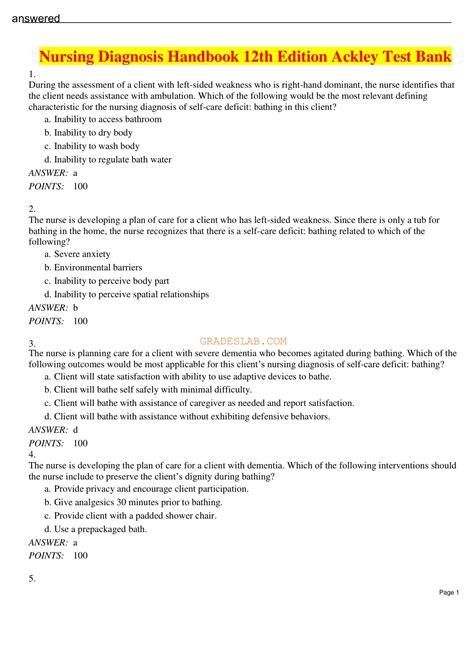 Nursing Diagnosis Handbook 12th Edition Ackley Test Bank - Nursing ...