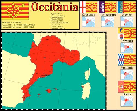 Occitània, a mix between the regions who speak the Occitan language and one of its dialects the ...