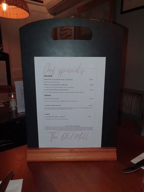 Menu at Old Mill restaurant, Ashford