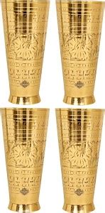 IndianArtVilla (Pack of 4) Set of Brass Lassi Glass,Embossed Flower ...