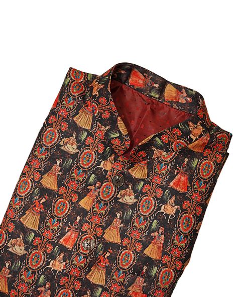Traditional Print Black Plus Size Nehru Jacket - Ethnic Fashion