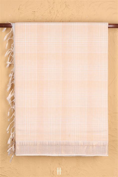 Mangalagiri Cotton Saree In White With Checks Design