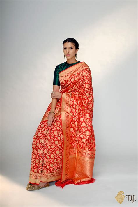 Red Pure Katan Silk Banarasi Handloom Saree - Tilfi