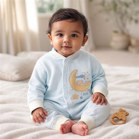Dreamy Moon Bear Romper - Soft Blue & Cream – Little Haven