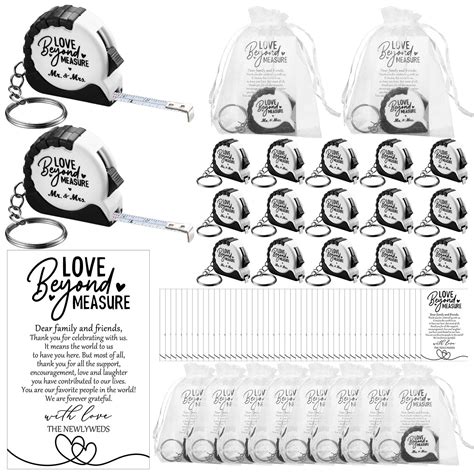25 Sets Wedding Favors For Guests Tape Measure Keychains Cards ...