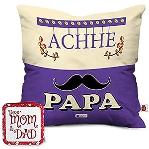 Buy Indigifts Dad Birthday Gifts Achhe Papa Printed Brown Cushion Cover ...