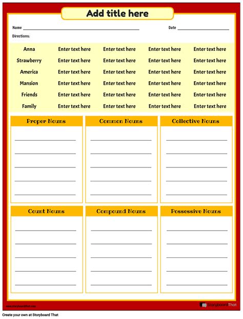 Types of Nouns Worksheet Storyboard por templates