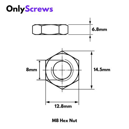 M8 Hex Nut SS304 (Dia. 8mm) – OnlyScrews
