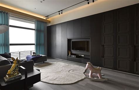 现代风格黑色客厅背景墙暗格设计-房天下装修效果图