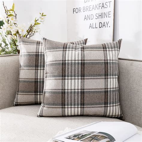 Amazon.com: CARRIE HOME 22x22 Pillow Covers Set of 2 Brown Tartan ...