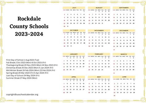 Rockdale County Schools Calendar with Holidays 2023-2024