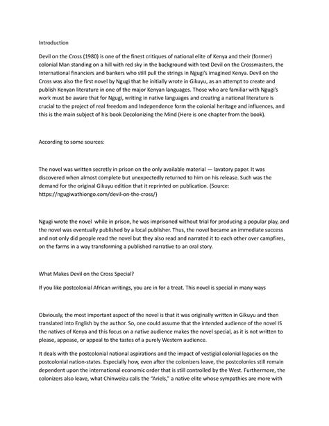 Devil on the Cross Summary - Introduction Devil on the Cross (1980) is ...