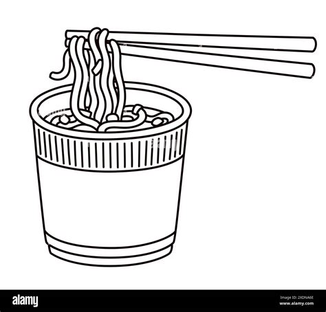 Instant noodles cup drawing, black and white line art. Eating instant ...